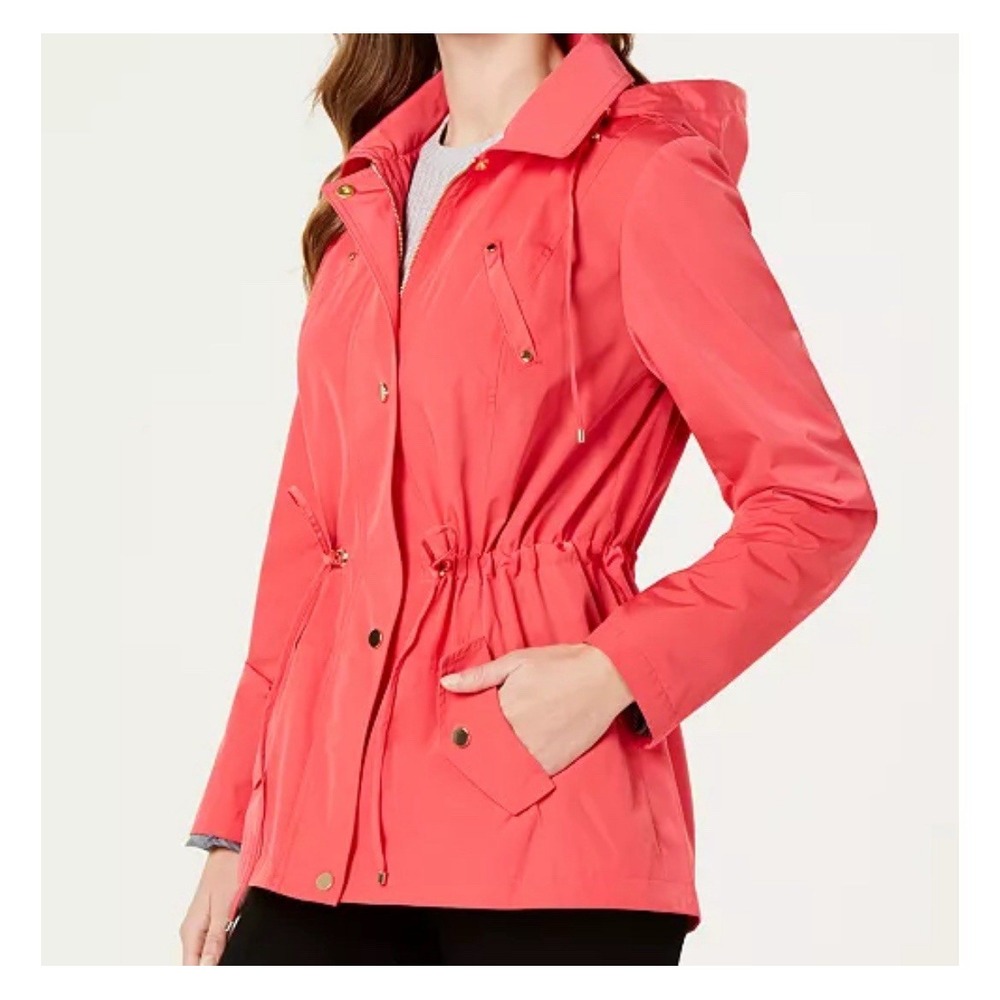 Charter Club Petite Water-Resistant Hooded Anorak Jacket Drawstring Waist Sz PM